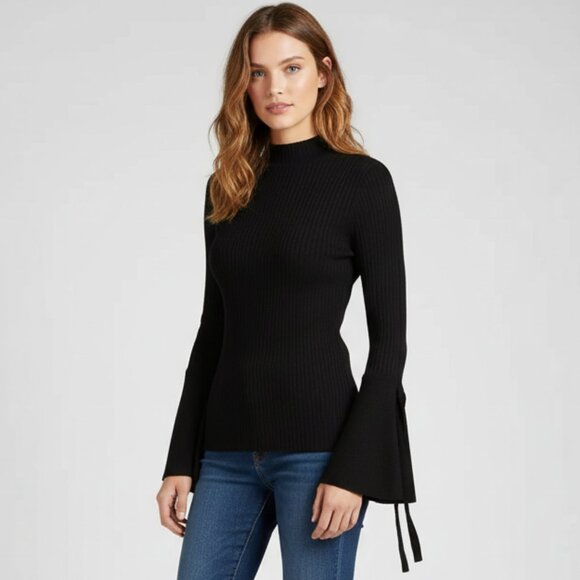 Venus Sweaters - Venus Women's Blouse Black Tshirt Long Bell Sleeves Top Sweater Size S
